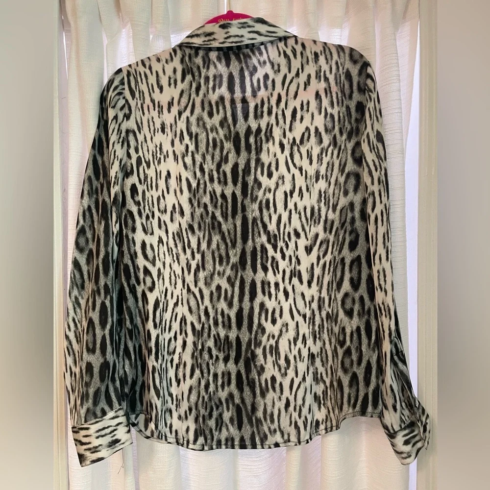 Michael Kors Leopard Print Button-Down Blouse - Black & Cream